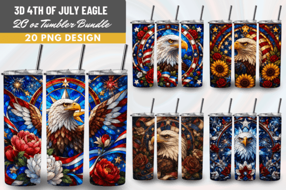 3D 4th of July Eagle Tumbler Wrap Bundle