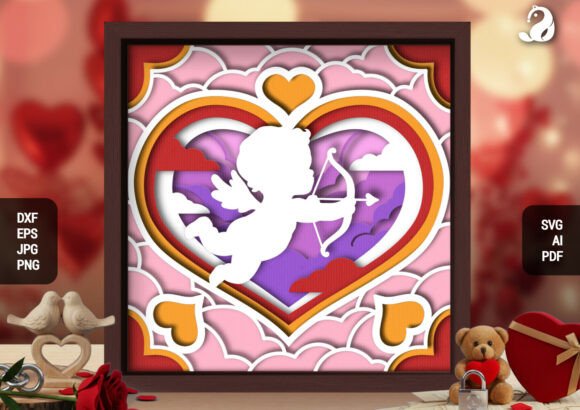 3D Cupid Love Heart Shadow Box SVG