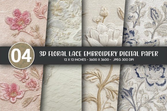 3D Floral Lace Embroidery Digital Paper: Creative Possibilities for Every Project