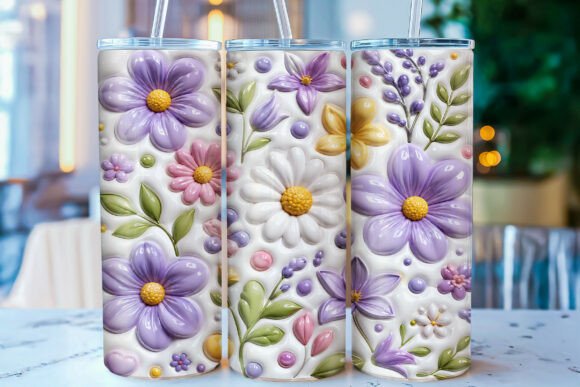 3D Inflated Pastel Floral Tumbler Wrap: A Fresh Touch for Your Drinkware Collection