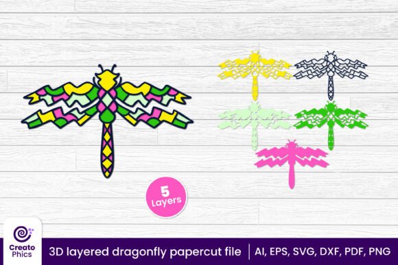 3D Layered Dragonfly Papercut Insect SVG8