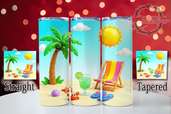 3D Puffy Summer Beach Scene 20oz Tumbler