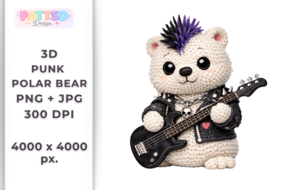 3D Punk Rock Polar Bear Plush JPG PNG: Creative Design Resources for Bold Projects