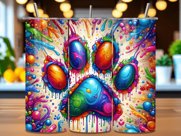 3D Vibrant Paw Tumbler Wrap PNG for Creative Custom Projects