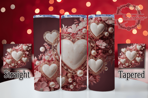 Elevate Your Drinkware Projects with the 3D White Gold Hearts Tumbler Design