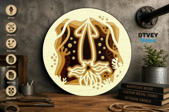 Exploring the Beauty of Squid Sea Animals Mandala 3D Layered Design