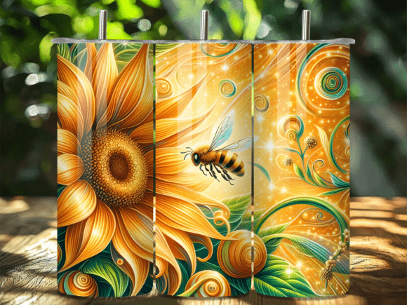 Golden Sunflower Honey Bee 3D Tumbler Wrap – Your Go-To Design for Custom Tumbler Creations