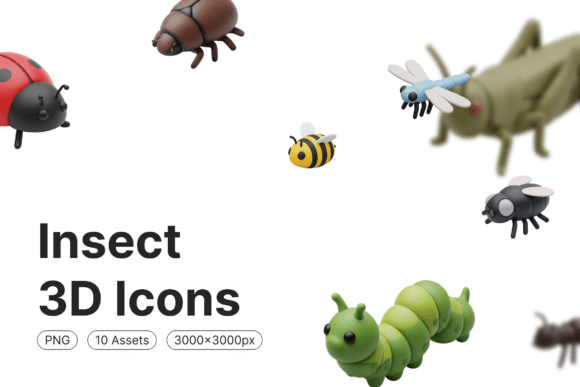 Insects 3D Icons: Enhancing Visual Projects with Playful Precision