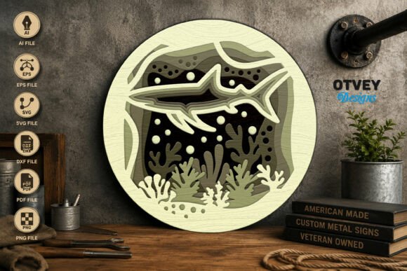 Shark Sea Animals Mandala 3D Layered Design