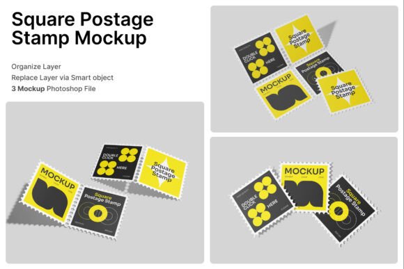 Square Postage Stamp 3D Mockup for Professional Postal Branding and Presentation