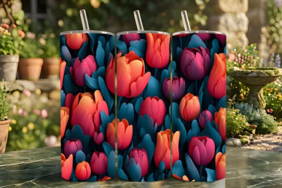 Vibrant 3D Floral Tulip Tumbler Wrap