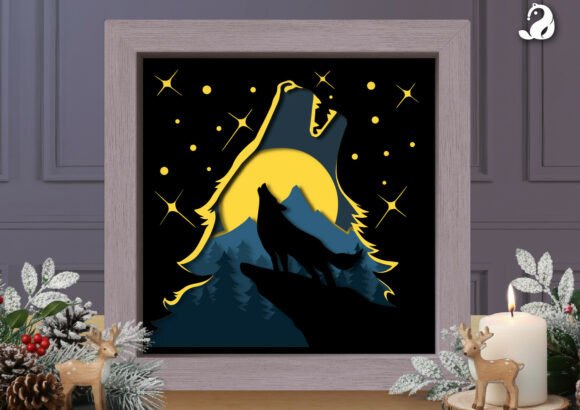 Wolf Mountain Night 3D Papercut